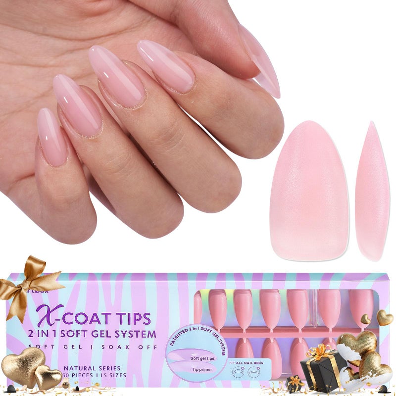 BTArtbox XCOATTIPS Natural Nail Tips - Medium Almond Press On Nails Pink, Long Lasting Soft Gel Nails False Nail, Soak Off Acrylic Fake Nails Extensions for Nail Art DIY Women - Image 1