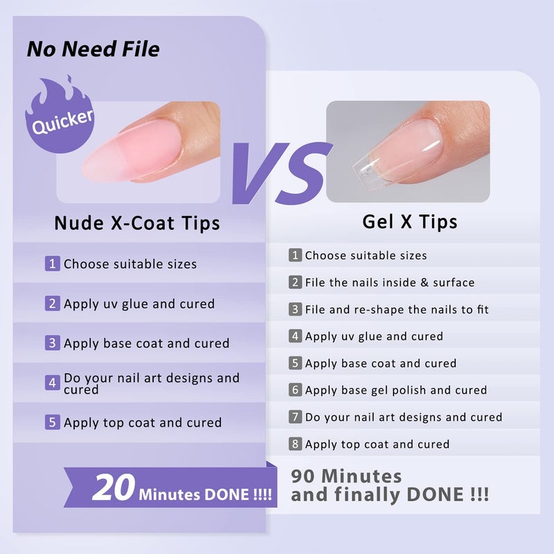 BTArtbox XCOATTIPS Natural Nail Tips - Medium Almond Press On Nails Pink, Long Lasting Soft Gel Nails False Nail, Soak Off Acrylic Fake Nails Extensions for Nail Art DIY Women - Image 5