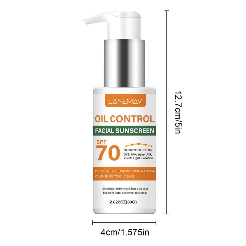 LANEMAY Oil Control Facial Protector 80g SPF70, Waterproof and Sweatproof High-SPF Protective Cream for Combination/Oily Skin - Image 5