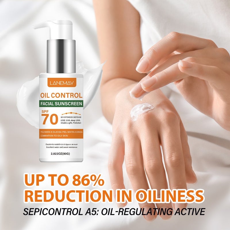 LANEMAY Oil Control Facial Protector 80g SPF70, Waterproof and Sweatproof High-SPF Protective Cream for Combination/Oily Skin - Image 3