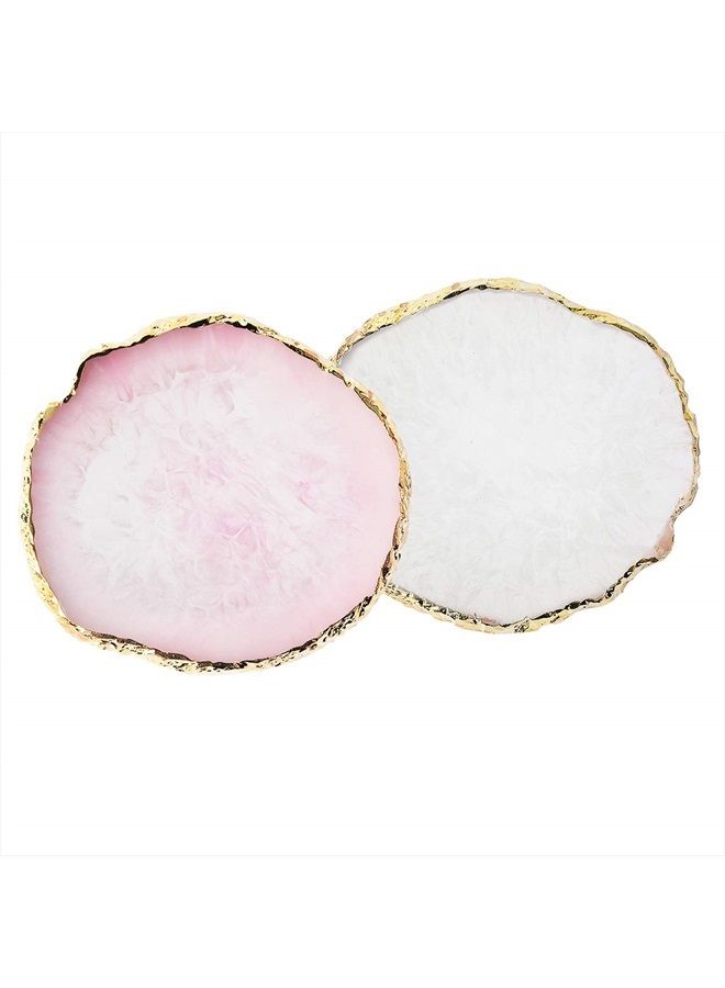 JASSINS Resin Nail Art Palette,Nail Art Painting Mixed Color Palette Gold Edge Nail Gel Color Makeup Display Board(Purple) (Pink+White) - Image 1