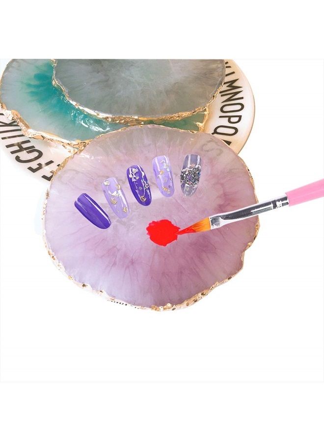 JASSINS Resin Nail Art Palette,Nail Art Painting Mixed Color Palette Gold Edge Nail Gel Color Makeup Display Board(Purple) (Pink+White) - Image 3
