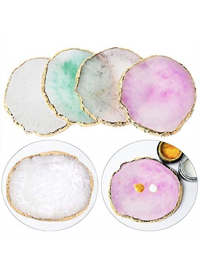 JASSINS Resin Nail Art Palette,Nail Art Painting Mixed Color Palette Gold Edge Nail Gel Color Makeup Display Board(Purple) (Pink+White) - Image 5