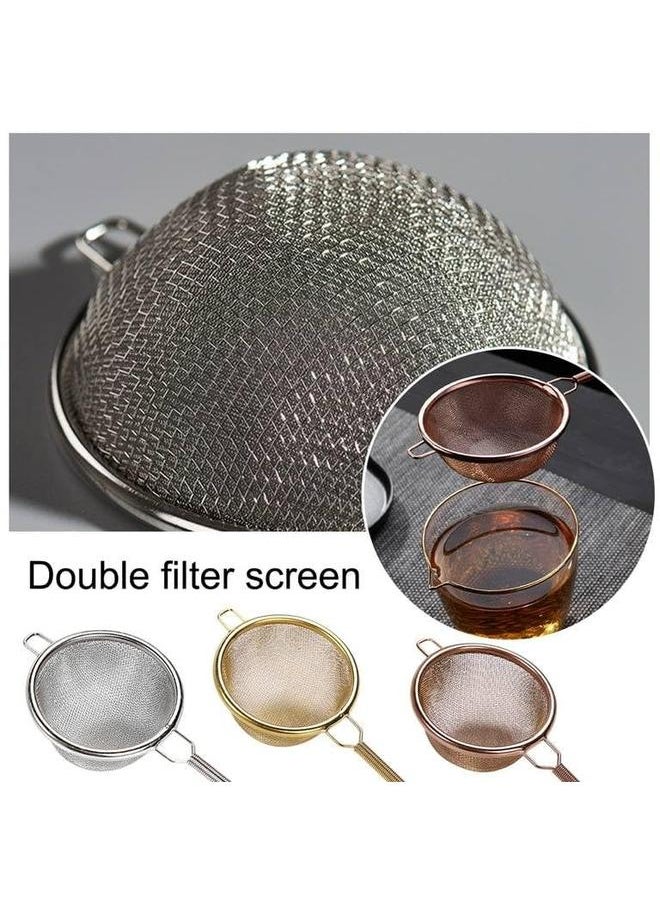 Double Layer Mesh Tea Strainer, Stainless Steel, with Spring Handle (7 CM)