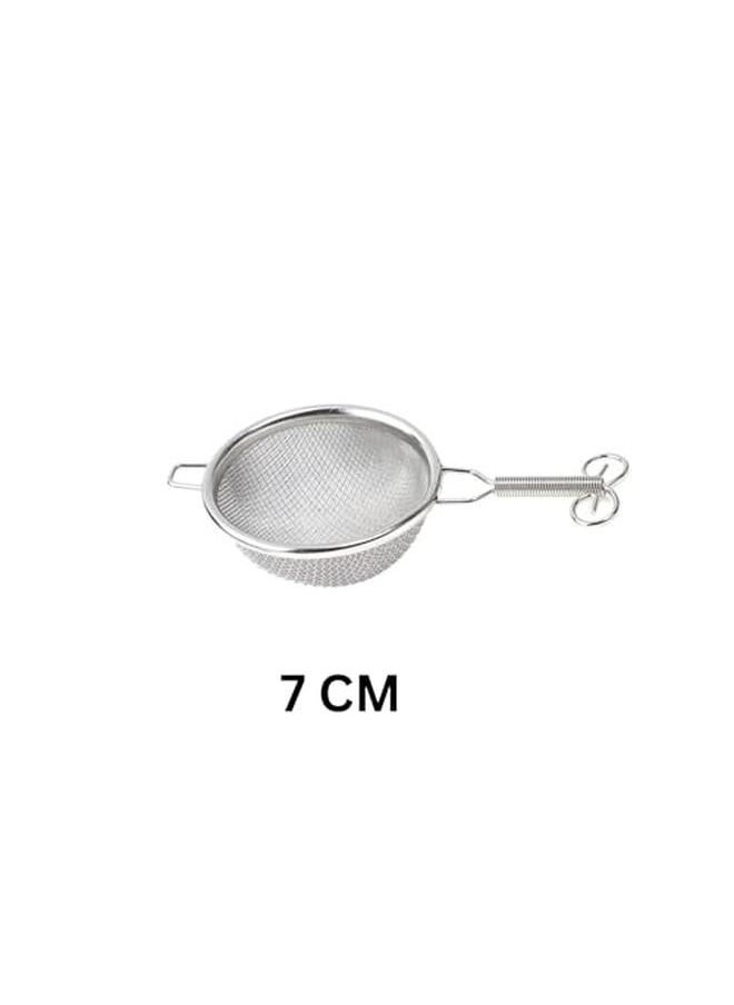 Double Layer Mesh Tea Strainer, Stainless Steel, with Spring Handle (7 CM)