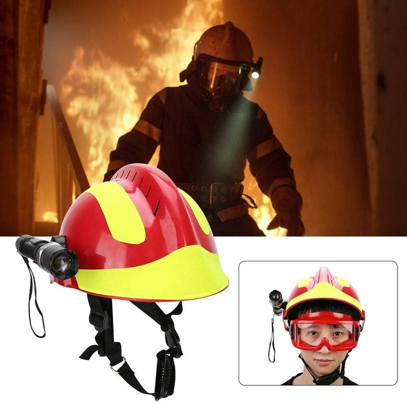 klarako Hard Hat, Professional Rescue Safety Helmets, Anti-Impact Fire Fighter Protection Hard Hat with Headlamp and Goggles (Red) - Image 4