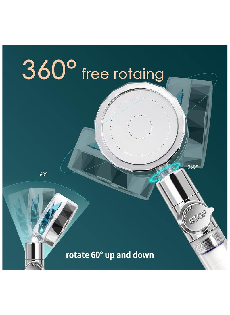 Generic - High Pressure Shower Heads, Handheld Turbo Fan Shower, Hydro Jet Shower Head Kit with 2 Filters and Pause Switch, Water Softener Shower Head Hydro Shower Jet Head Turbocharged Shower Head. - Image 1