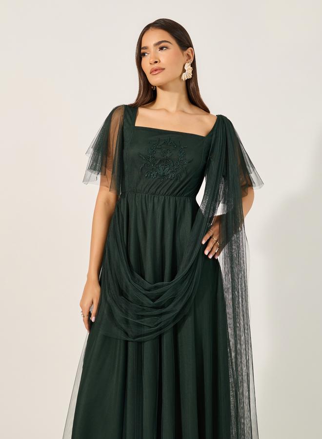 Styli Draped Tulle Maxi Dress  - Image 3