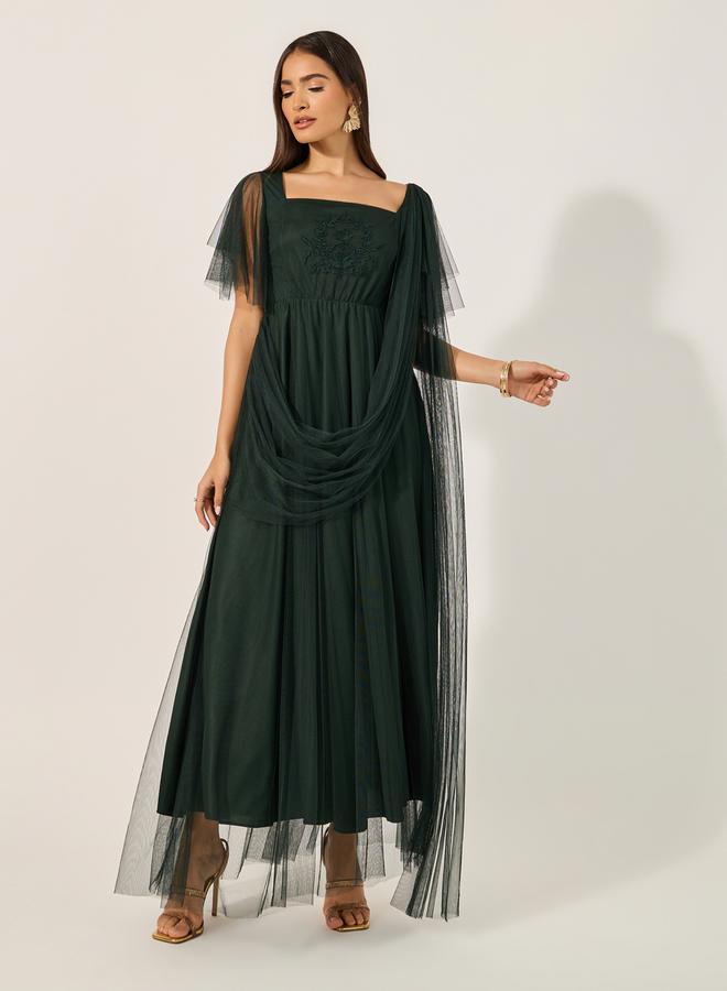 Styli Draped Tulle Maxi Dress  - Image 2