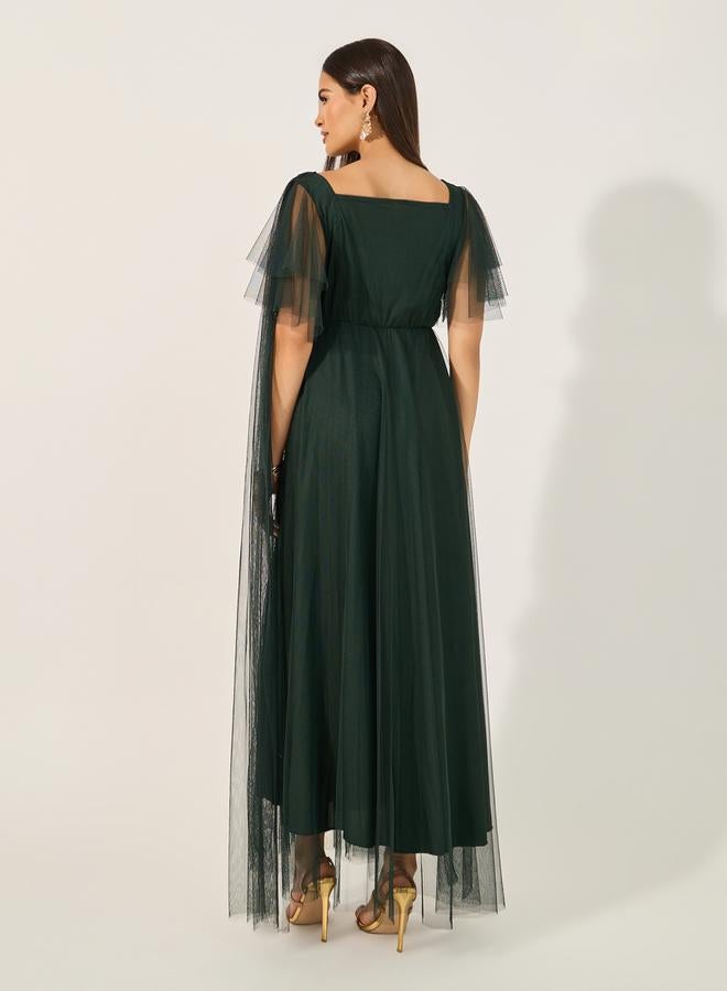 Styli Draped Tulle Maxi Dress  - Image 5