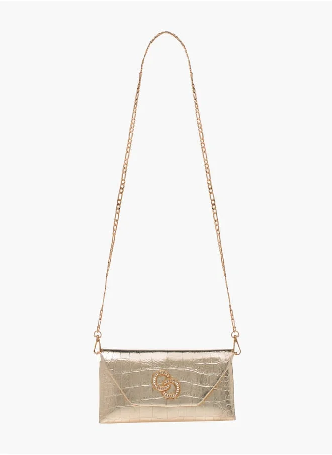 سيليست Women Embellshed Crossbody Bag with Chain Strap and Flap Closure