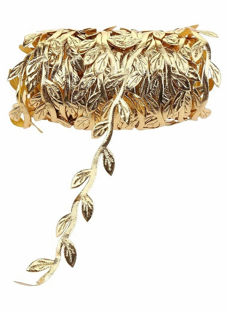 Excefore Leaves Ribbon Trim Rope Gold 10M, Artificial Vines Fake Hanging Plants Artificial Olive Leaf Silk Ivy Garlands Leaves Ribbon for Home Wedding New Year Party Decoration - Image 1