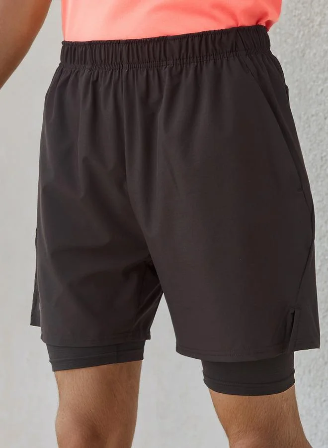 Kappa Logo Print Running Shorts with Inner Shorts