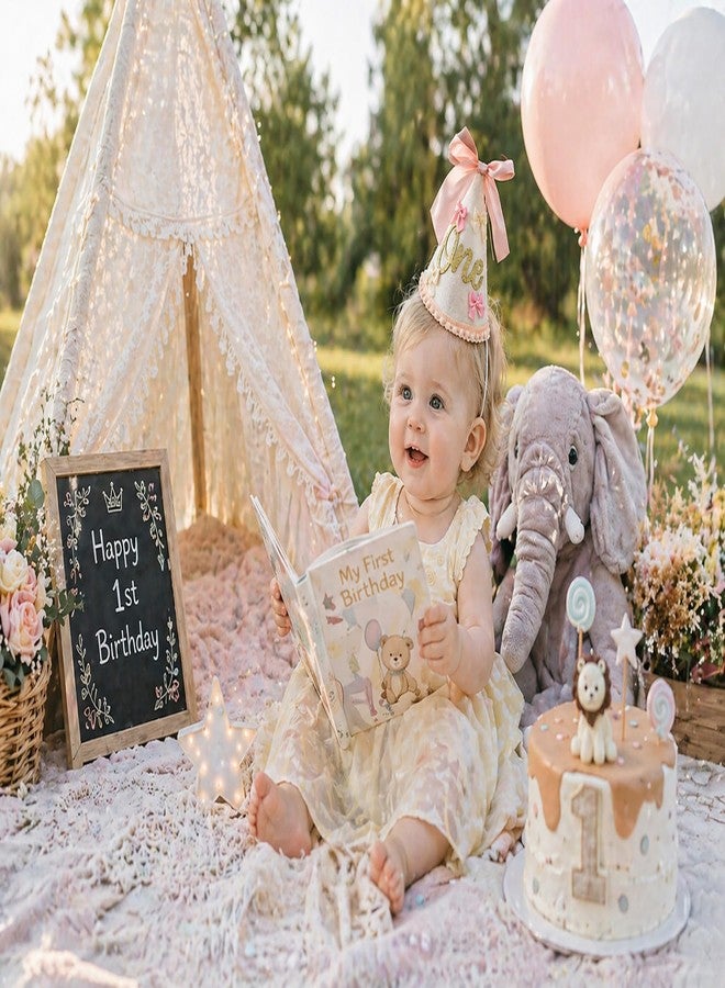 suvast 1st Birthday Hat for Baby Girl, Soft Pink Princess Style with Handcrafted Satin Bow & Glitter “One” Patch (one st Birthday Hat) - Image 5