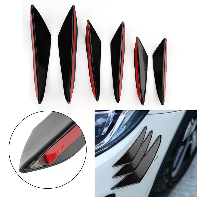 6Pcs Gloss Black Car Front Bumper Wind Knife Trims Front Bar Universal - Image 4