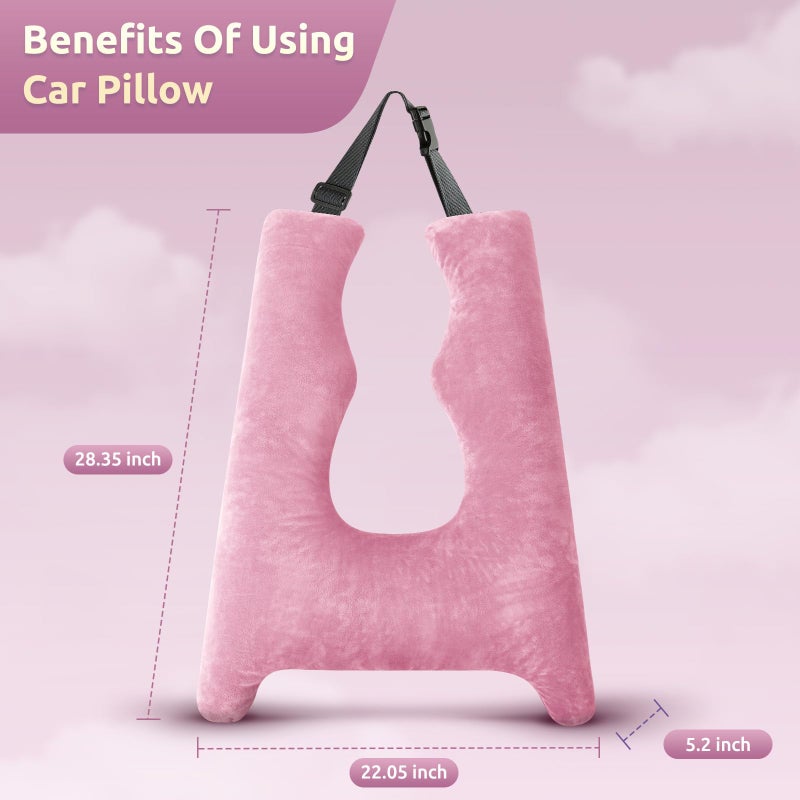 FAIORD Car Pillow for Kids Travel Pillow with Adjustable Strap, Kids Floor Pillows Cushions for Adults and Children to Support Head and Body Road Trip Essentials (Pink) - Image 4