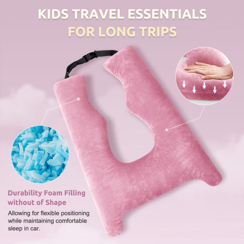 FAIORD Car Pillow for Kids Travel Pillow with Adjustable Strap, Kids Floor Pillows Cushions for Adults and Children to Support Head and Body Road Trip Essentials (Pink) - Image 5