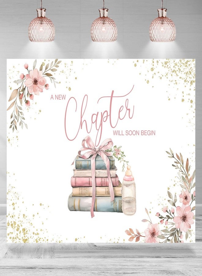 Rsuuinu Book Themed Baby Shower Backdrop for Girls A New Chapter Will Soon Begin Feeding Bottle Floral Pink Bow Background Baby Shower Party Decoration Supplies Banner Photo Booth Studio Props 7x5ft - Image 1