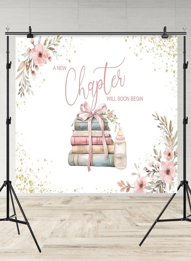 Rsuuinu Book Themed Baby Shower Backdrop for Girls A New Chapter Will Soon Begin Feeding Bottle Floral Pink Bow Background Baby Shower Party Decoration Supplies Banner Photo Booth Studio Props 7x5ft - Image 5