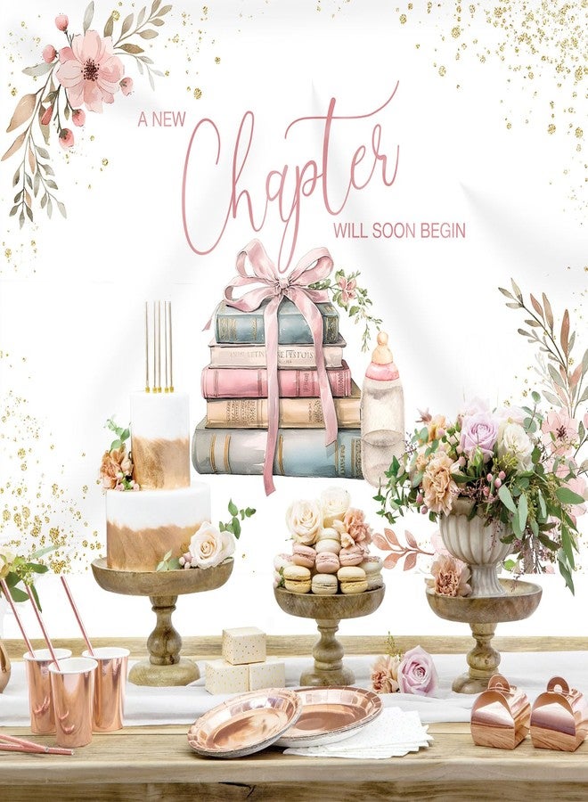 Rsuuinu Book Themed Baby Shower Backdrop for Girls A New Chapter Will Soon Begin Feeding Bottle Floral Pink Bow Background Baby Shower Party Decoration Supplies Banner Photo Booth Studio Props 7x5ft - Image 2