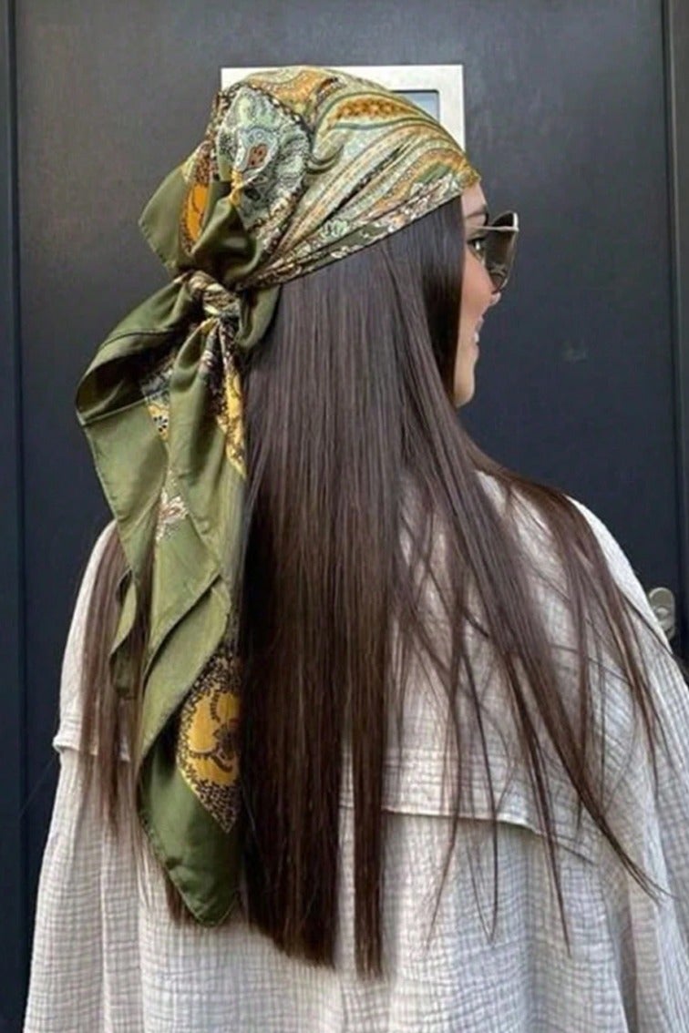 35inch Square Scarf  Fashion HeadScarf for Women Cashew Hijab - Image 1