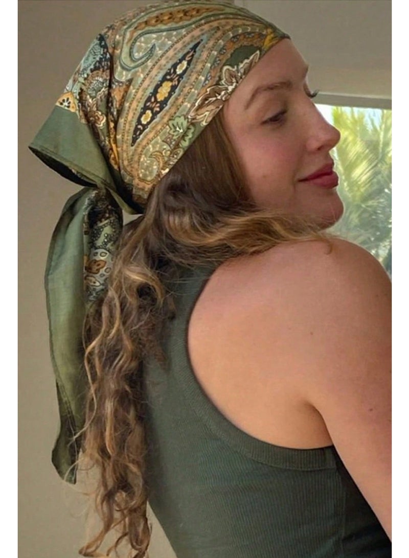 35inch Square Scarf  Fashion HeadScarf for Women Cashew Hijab - Image 2