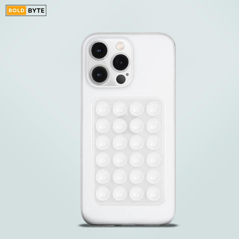 Bold Byte حامل هاتف بملصق | غلاف هاتف بملصق، وسادات لاصقة من السيليكون غير قابلة للانزلاق، حامل متعدد الاستخدامات لالتقاط الصور الذاتية، مقاطع الفيديو، الاستحمام، لوحة القيادة في السيارة (أبيض) - Image 3