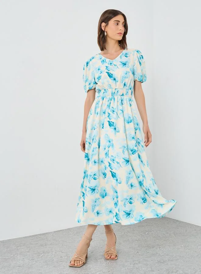 Take Two Take Two Floral Printed Puff Sleeve Midi Dress