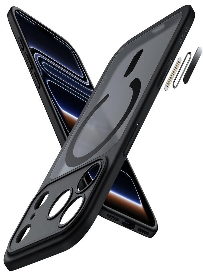 جي تيك جراب مغناطيسي من JETech لهاتف iPhone 17 Pro Max مقاس 6.9 بوصة متوافق مع MagSafe، غطاء هاتف نحيف مقاوم للصدمات مع زر تحكم مدمج بالكاميرا، ظهر غير لامع وشفاف (أسود) - Image 1