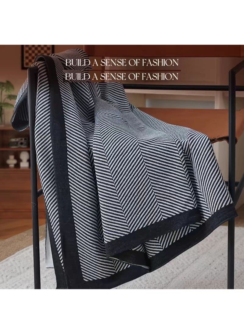 Nordic simple style knitted summer nap air conditioning blanket blanket bed end blanket new line blanket sofa Black 125*160cm - Image 1