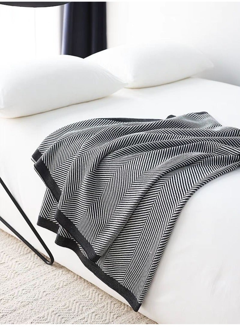 Nordic simple style knitted summer nap air conditioning blanket blanket bed end blanket new line blanket sofa Black 125*160cm - Image 2