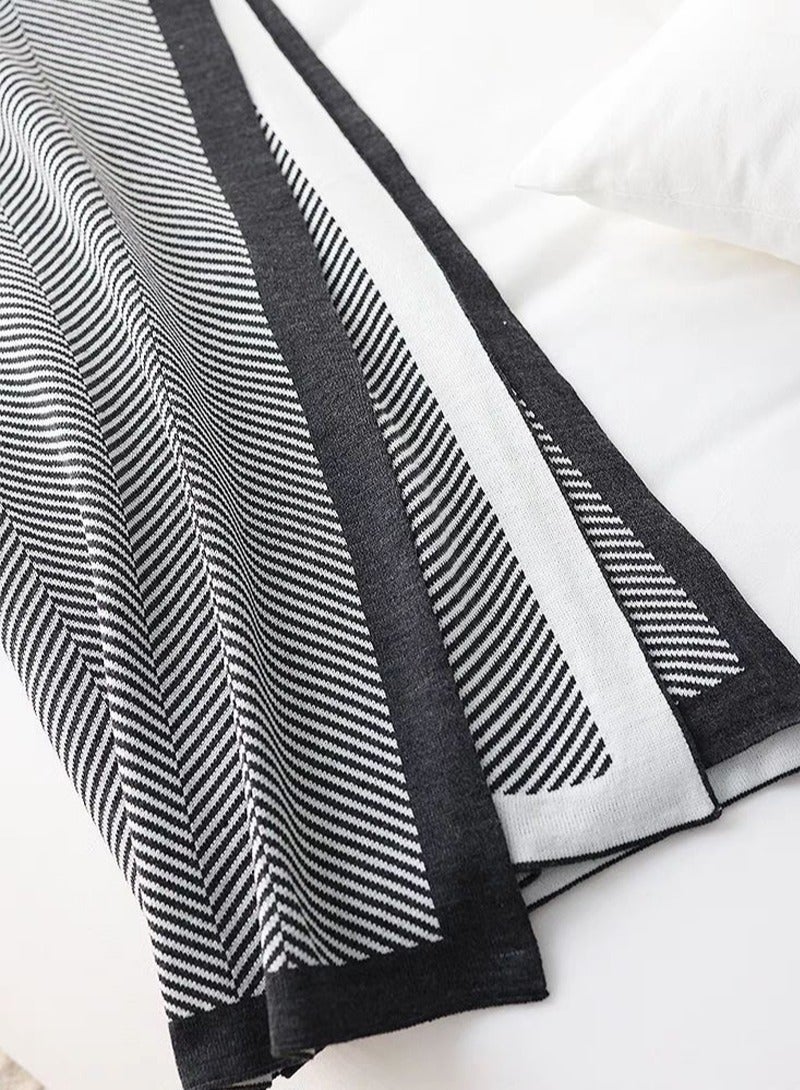 Nordic simple style knitted summer nap air conditioning blanket blanket bed end blanket new line blanket sofa Black 125*160cm - Image 4