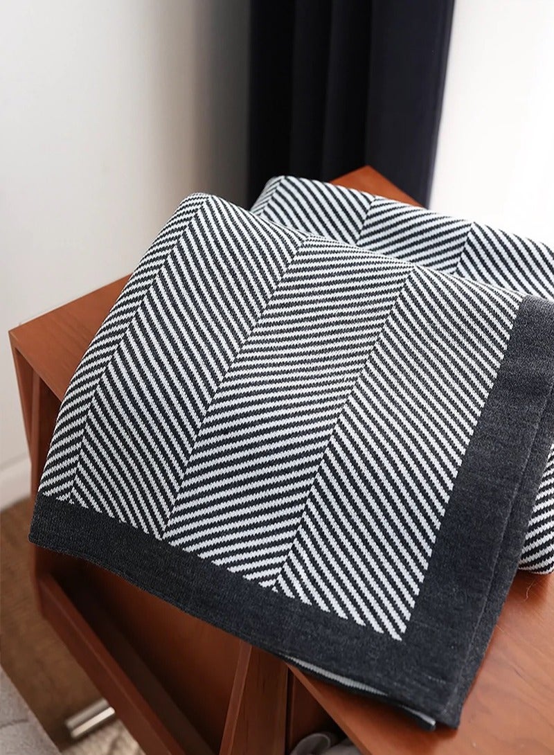 Nordic simple style knitted summer nap air conditioning blanket blanket bed end blanket new line blanket sofa Black 125*160cm - Image 5