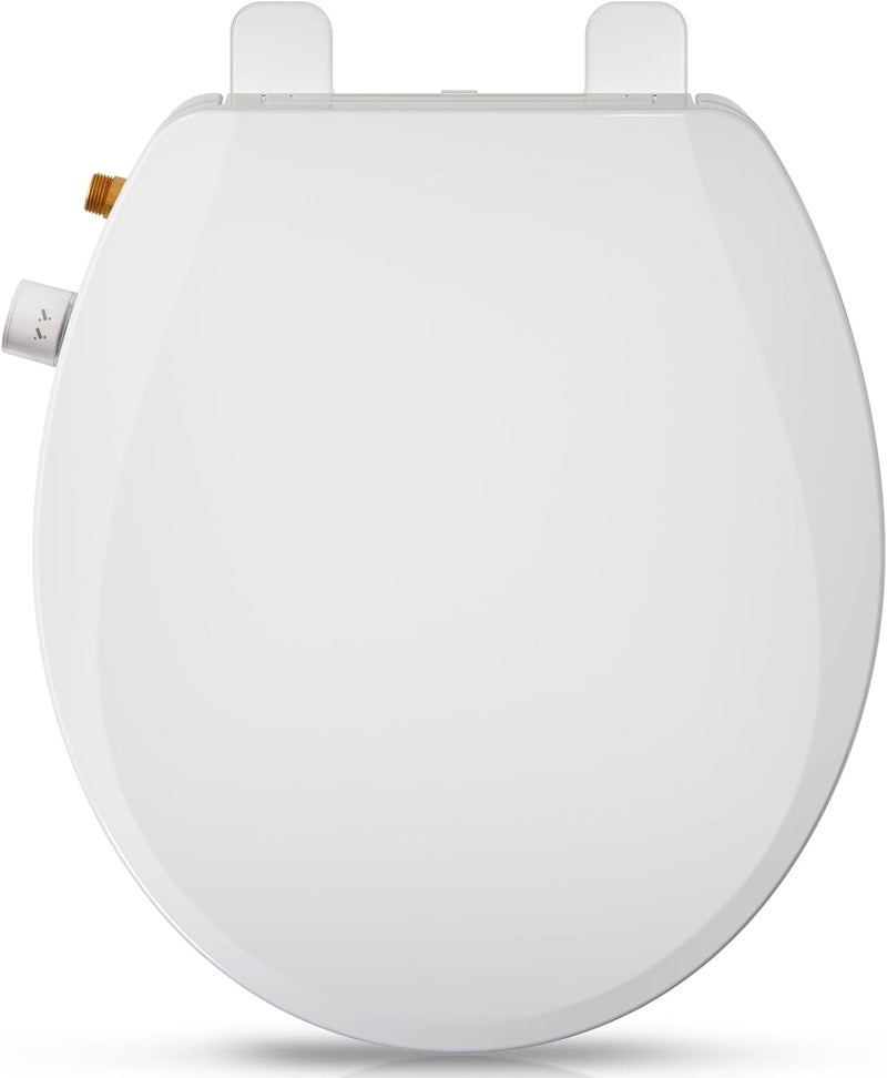 Clirass Round Bidet Toilet Seat with Quiet-Close, Non-Electric Bidet Toilet Seat with Self Cleaning Dual Nozzles, Fit Round Toilet Seat, White Bidet Seat with Brass inlet (Round) - Image 1