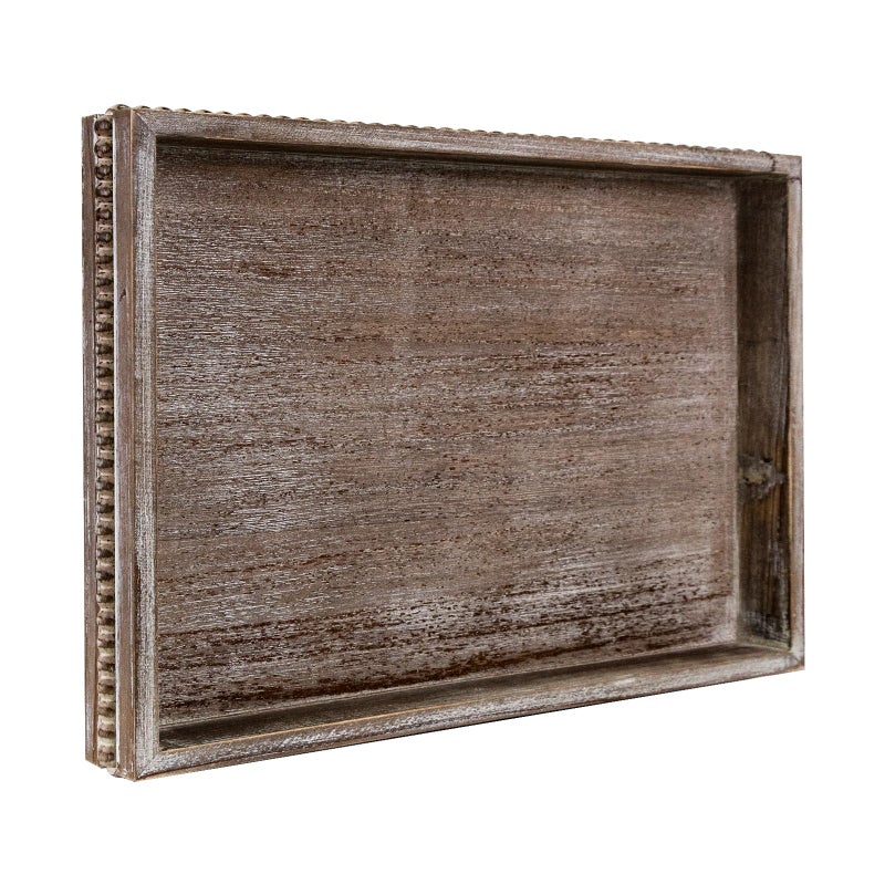 CEDARLUX Wooden Decorative Tray, Rectangular Serving Tray with Wood Bead, Farmhouse Big Tray for Ottoman, Countertop, Coffee Tabl, 16.5" x 13"x 1.6" (Retro Brown) - Image 1