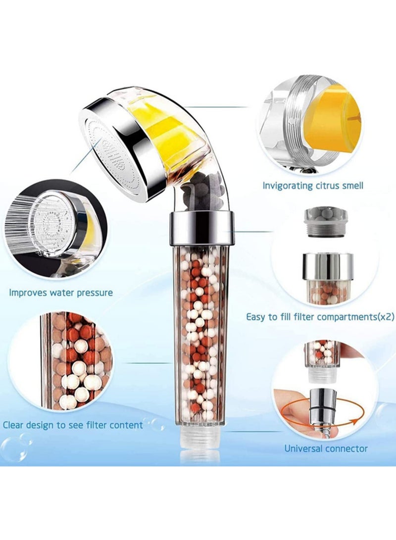 Vitamin C Filter Shower Head with 3 Replacement Balms High Pressure Handheld Hard Water Softener Chlorine Remover for Hair Loss Dry Skin Citrus Scented Showerhead for Healthy Skin and Hair  - Image 2