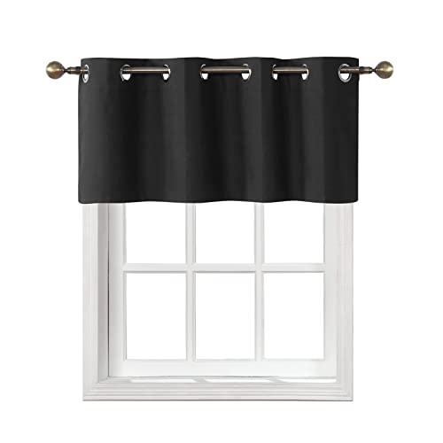 Home Queen Grommet Blackout Curtain Valance Window Topper for Living Room, Short Cafe Valence, 54 W X 18 L Inch, Black - Image 1