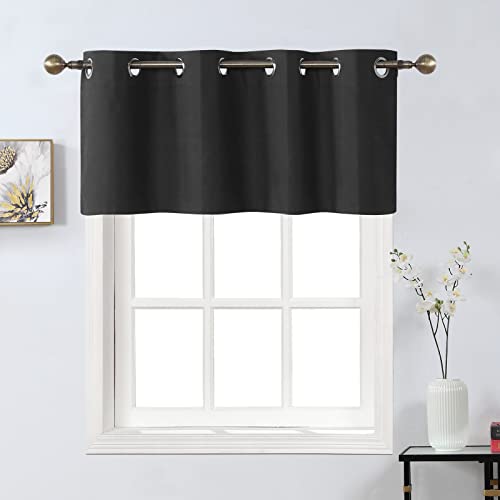 Home Queen Grommet Blackout Curtain Valance Window Topper for Living Room, Short Cafe Valence, 54 W X 18 L Inch, Black - Image 2