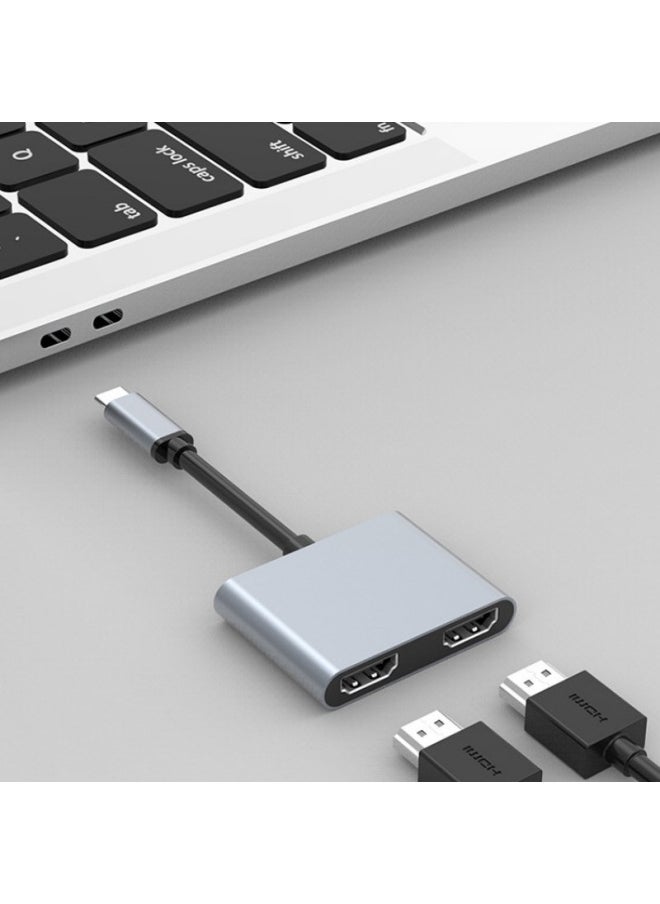 Generic - TypeC To Dual HDMI Docking Station 2-in -1 4-in -1 Usb3.0hubPD Fast Charge HD Video Screen Cable-Color:dark Gray 4 In 1-Line Length:10CM - Image 1