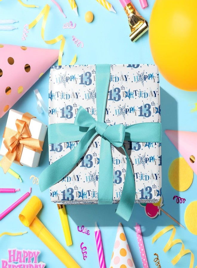LeZakaa 13th Birthday Wrapping Paper Roll - Blue Happy 13th Birthday With Heart Gift Wrap for for Age13 Teens, Kids, Boys - Mini Roll - 17 inches x 16.4 Feet (23.2 sq.ft.) - Image 4