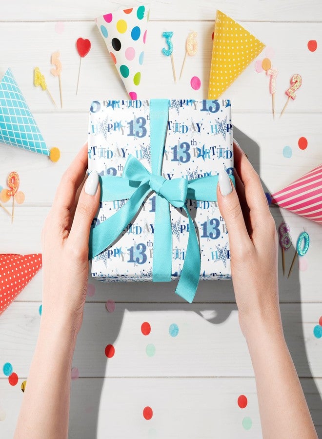 LeZakaa 13th Birthday Wrapping Paper Roll - Blue Happy 13th Birthday With Heart Gift Wrap for for Age13 Teens, Kids, Boys - Mini Roll - 17 inches x 16.4 Feet (23.2 sq.ft.) - Image 5
