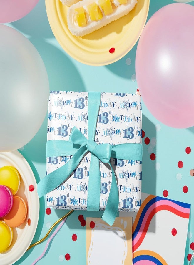 LeZakaa 13th Birthday Wrapping Paper Roll - Blue Happy 13th Birthday With Heart Gift Wrap for for Age13 Teens, Kids, Boys - Mini Roll - 17 inches x 16.4 Feet (23.2 sq.ft.) - Image 2