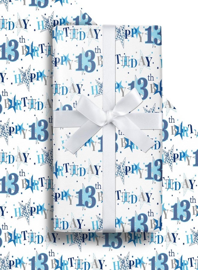 LeZakaa 13th Birthday Wrapping Paper Roll - Blue Happy 13th Birthday With Heart Gift Wrap for for Age13 Teens, Kids, Boys - Mini Roll - 17 inches x 16.4 Feet (23.2 sq.ft.) - Image 1