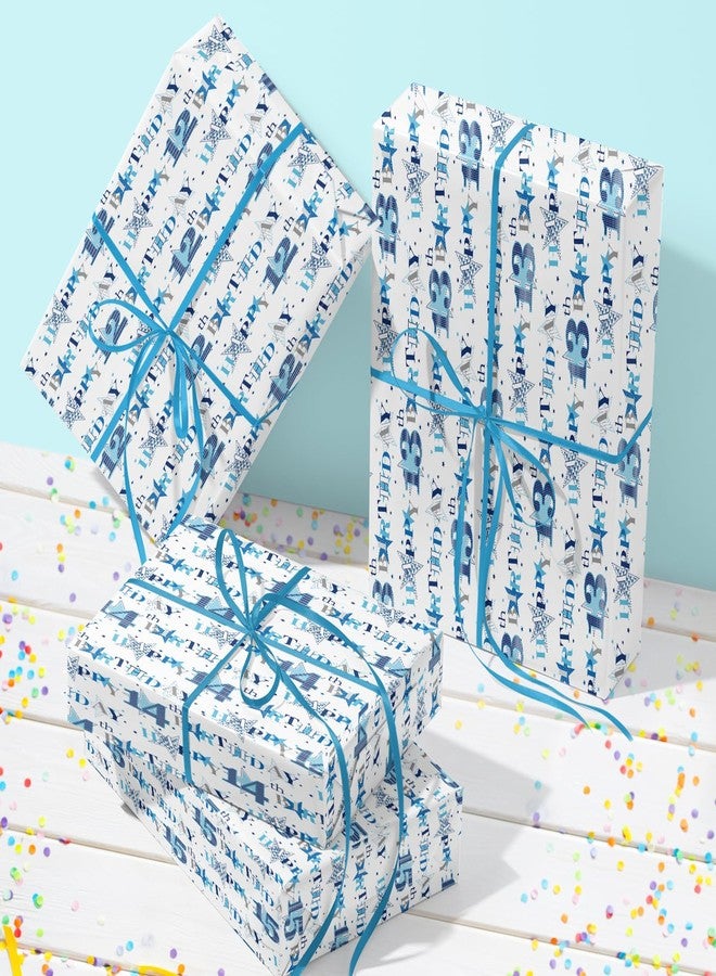 LeZakaa 13th Birthday Wrapping Paper Roll - Blue Happy 13th Birthday With Heart Gift Wrap for for Age13 Teens, Kids, Boys - Mini Roll - 17 inches x 16.4 Feet (23.2 sq.ft.) - Image 3
