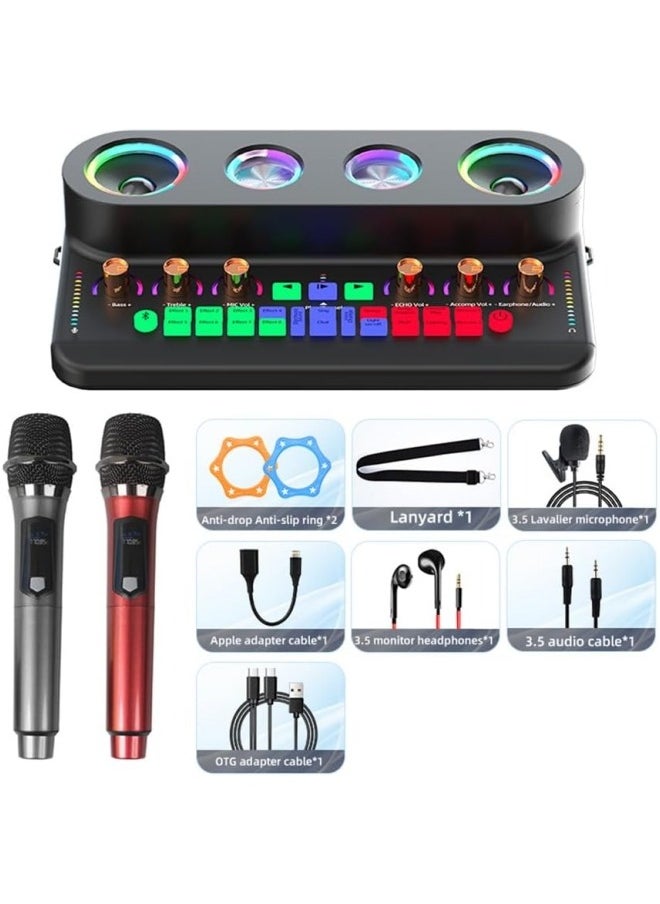 HXDream Karaoke Machine Sound Card & Audio Podcast Equipment Portable Karaoke Machine Multifunctional Rechargeable Karaoke Machine For Adults Portable Karaoke Machine With 2 Wireless Microphones  - Image 1
