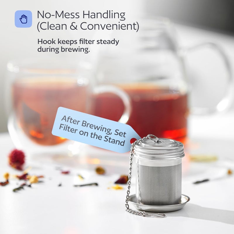 GoodCups Stainless Steel Tea Infuser for Loose Leaf Tea – Extra Fine Mesh Strainer with Chain Hook & Lid, Reusable Tea Steeper Filter for Mugs, Cups & Teapots - Image 4