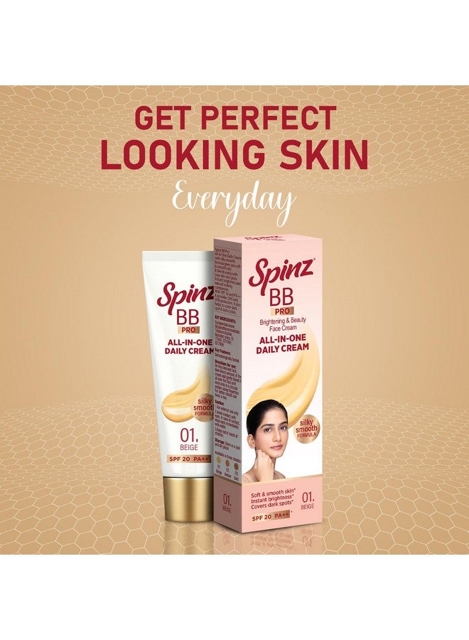 Spinz Bb Pro Brightening & Beauty Face Cream With Spf 20 Pa++ (Beige 01) | All-In-One Daily Cream With Silky Smooth Formula | Instant Brightness, Covers Dark Spots (29G) - Image 4