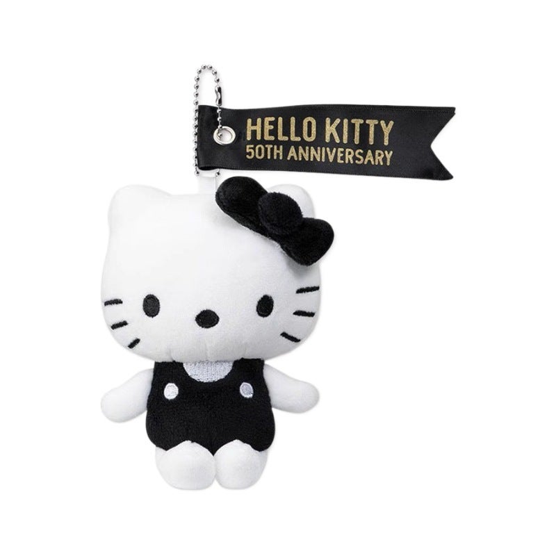 Hello Kitty 50th Anniversary Plush Keychain Pendant, Black & White, Cute Gift - Image 5