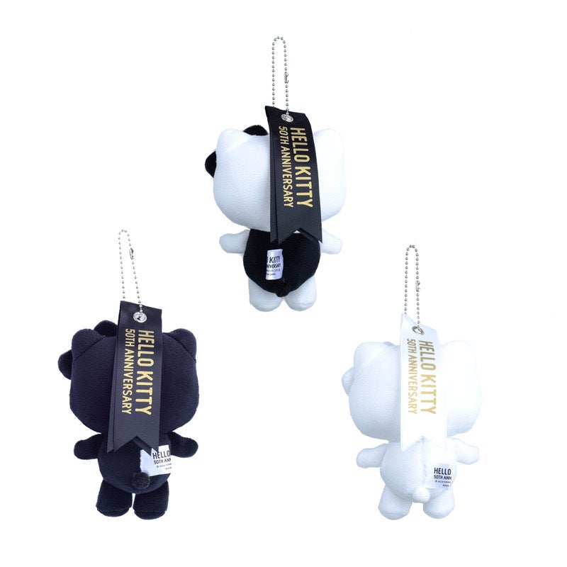 Hello Kitty 50th Anniversary Plush Keychain Pendant, Black & White, Cute Gift - Image 2