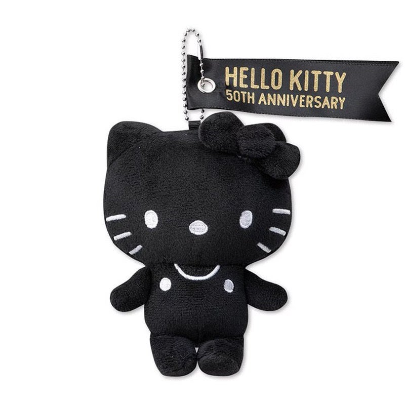 Hello Kitty 50th Anniversary Plush Keychain Pendant, Black & White, Cute Gift - Image 4